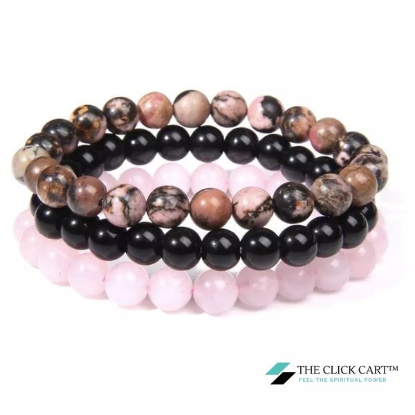 TCC™ Natural Rhodonite & Rose Quartz and Black Onyx Triple Power Bracelet